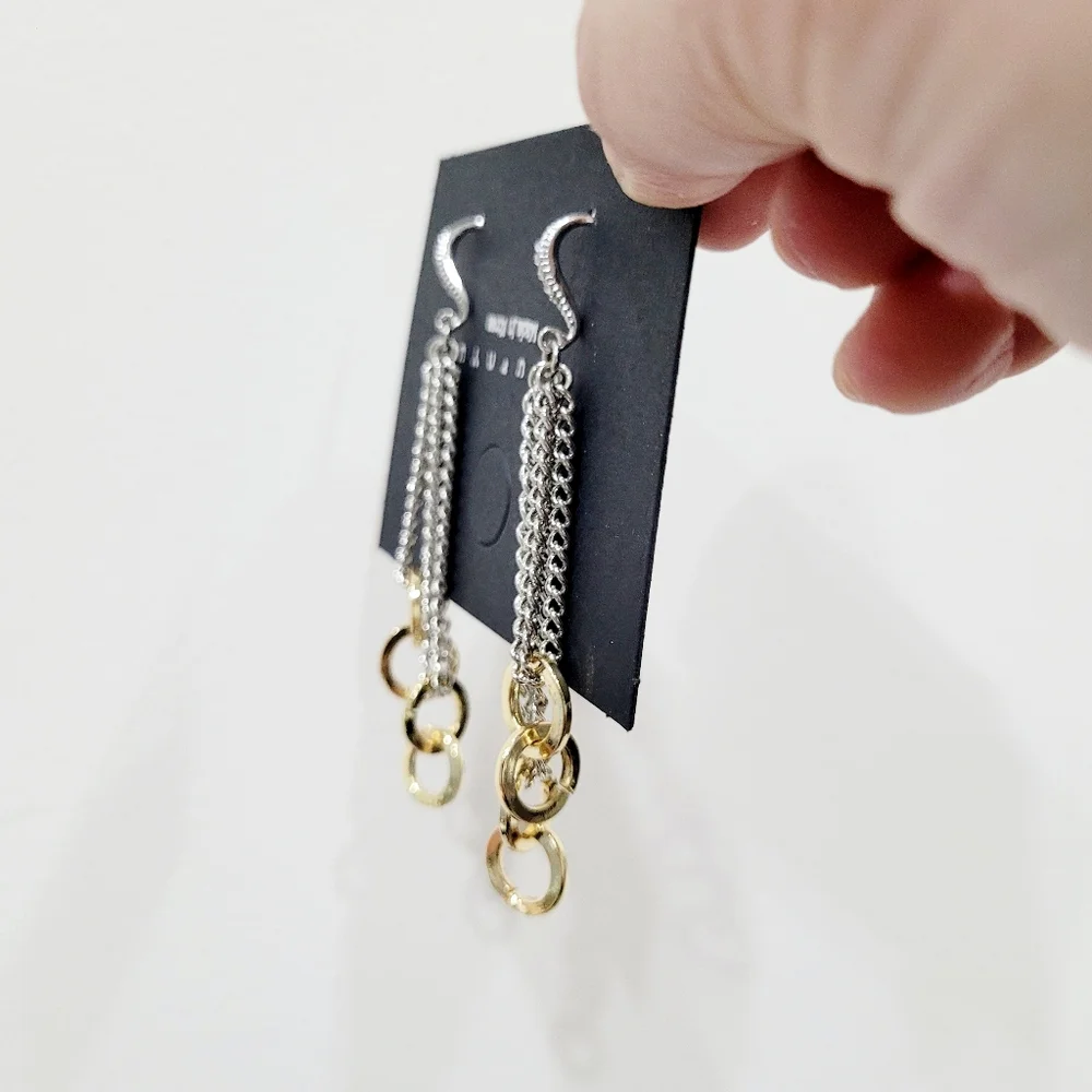 Brand New Gold & Silver Chain Dangle Earrings - Picture 4 of 6